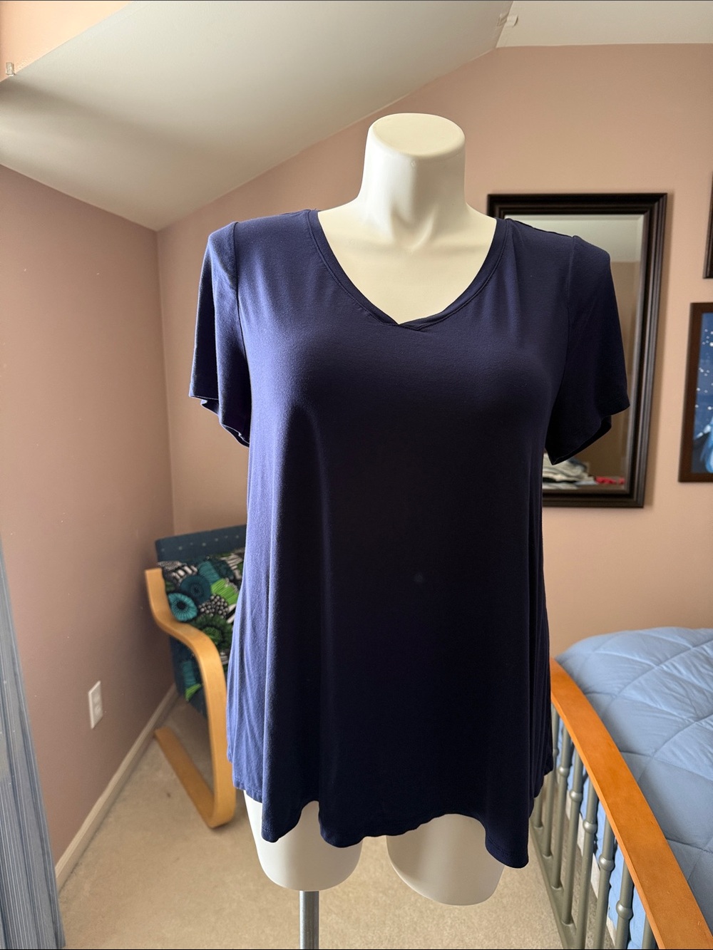 Lane Bryant Navy V-Neck Short Sleeve Tee